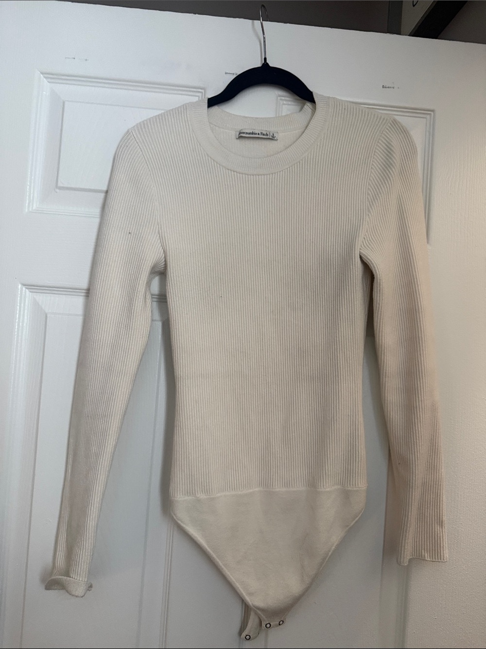 Abercrombie & Fitch Cream Ribbed Crew-Neck Bodysuit Sweater